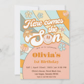 Hier kommt die Sonne Regenbogen 1. Geburtstag Einladung (Vorderseite)