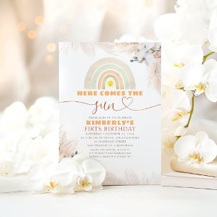 Hier kommt die Sonne Regenbogen 1. Geburtstag Einladung
