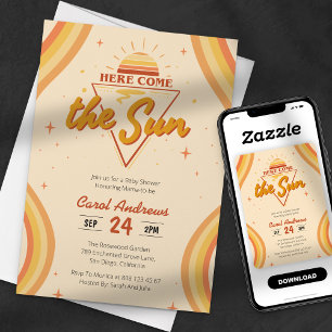 Hier kommt die Sonne Vintage Groovy Baby Shower Einladung