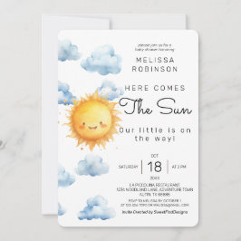 Hier kommt die Sonne Watercolor Baby Boy Dusche Einladung