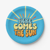 Hier kommt die Sonnen-Dusche-Einladung Pappteller (Vorderseite)