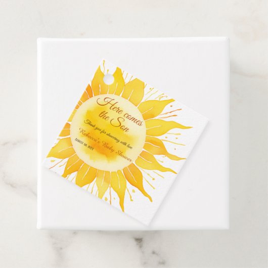 Hier kommt die sonnengelbe Sonnenscheindusche Geschenkanhänger (Beispiel)