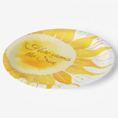 Hier kommt die sonnengelbe Sonnenscheindusche Pappteller (Schrägansicht)