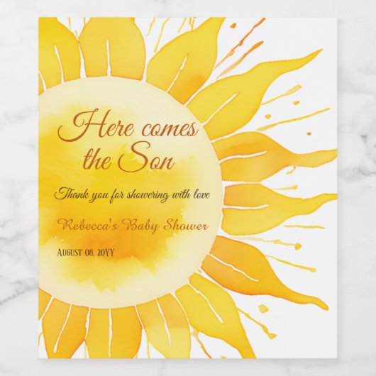 Hier kommt die sonnengelbe Sonnenscheindusche Weinetikett (Einzelnes Label)