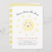 Hier kommt die Sonnengelbe Wasserfarbe 1. Geburtst Einladung (Vorne/Hinten)