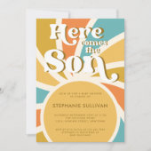 Hier kommt die Sonnenschein-Babydusche Einladung (Vorderseite)