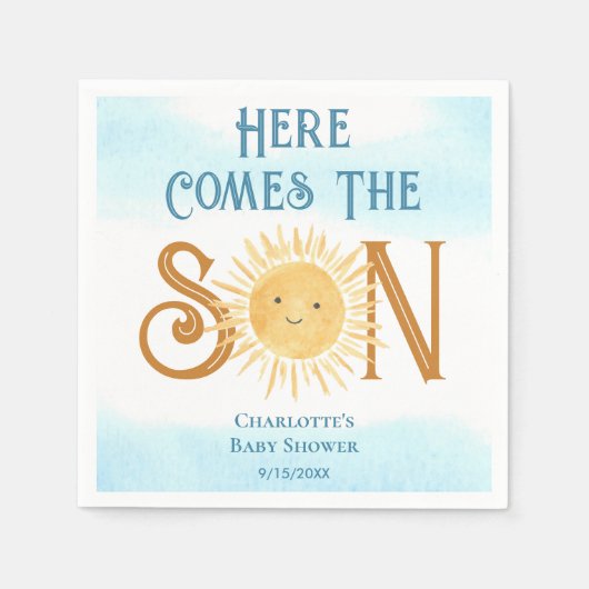 Hier kommt die Sonnenschein-Babydusche Serviette (Vorderseite)