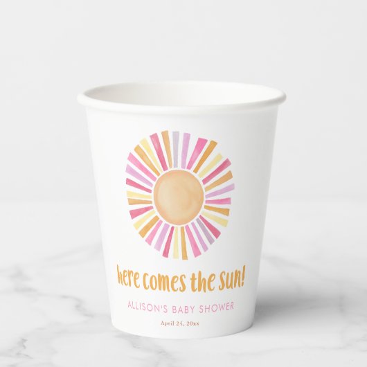 Hier kommt die Sonnenschein-Mädchen-Dusche Pappbecher (Vorderseite)