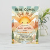 Hier kommt die Sonnenschirm-Babydusche Einladung (Stehend Vorderseite)