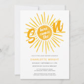 Hier kommt die Sonnenschirm-Babydusche Einladung (Vorderseite)