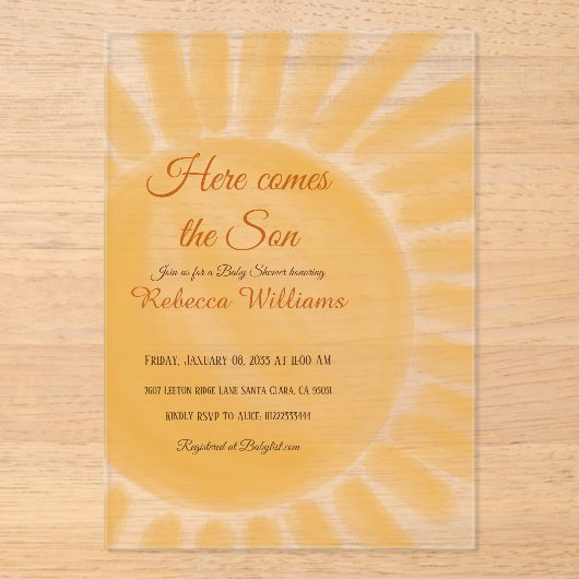 Hier kommt die Sonnensonnendusche mit gelbem Gelbs Acryleinladungen (Vorderseite)