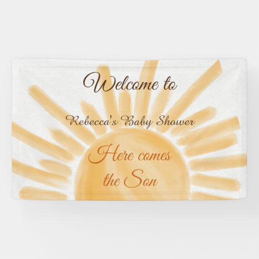 Hier kommt die Sonnensonnendusche mit gelbem Gelbs Banner (Horizontal)