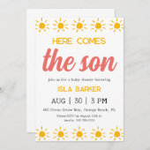 Hier kommt die sonnige Baby-Dusche-Einladung Einladung (Vorne/Hinten)
