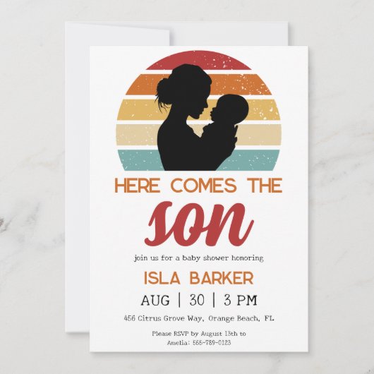 Hier kommt die sonnige Baby-Dusche-Einladung Einladung (Vorderseite)