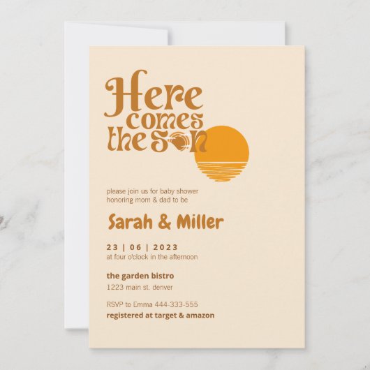 Hier kommt die sonnige Gender-Enthüllung Einladung (Vorderseite)