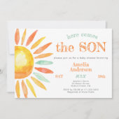 Hier kommt die sonnige Wasserfarbendusche Einladung (Vorderseite)