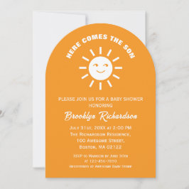 Hier kommt die sonnige weiße Babydusche Einladung