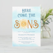 Hier kommt die Sons Baby Dusche Einladung (Stehend Vorderseite)