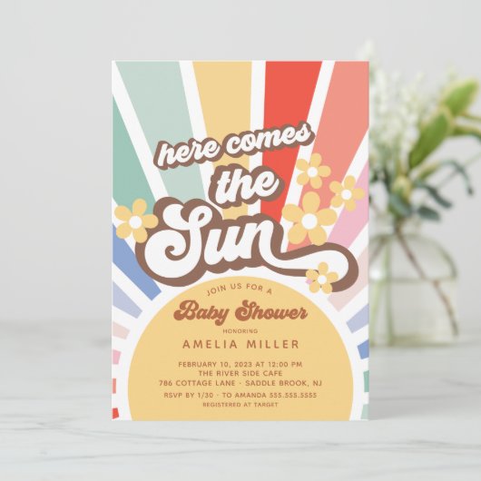 Hier kommt die Sun Baby Dusche Einladung (Stehend Vorderseite)