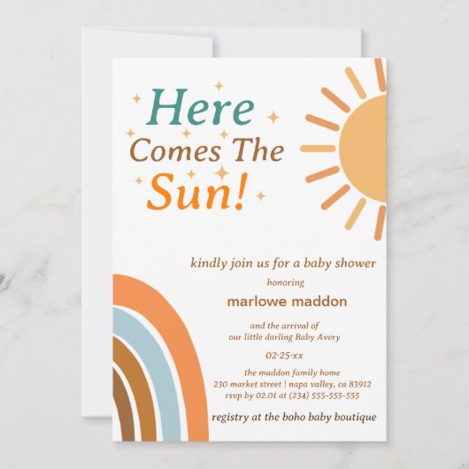 Hier kommt die Sun Baby Dusche Einladung (Vorderseite)