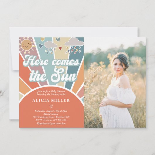 Hier kommt die Sun Baby Dusche mit dem gedämpften Einladung (Vorderseite)