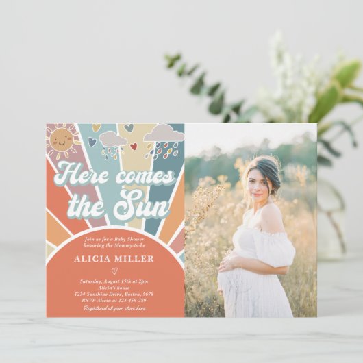 Hier kommt die Sun Baby Dusche mit dem gedämpften Einladung (Stehend Vorderseite)