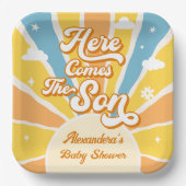 Hier kommt die Sun Baby Dusche Pappteller (Vorderseite)