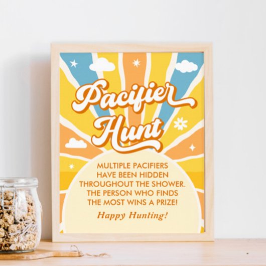 Hier kommt die Sun Baby Shower Schnuller Hunt Poster