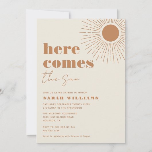 Hier kommt die Sun Boho Babydusche | Einladung (Vorderseite)