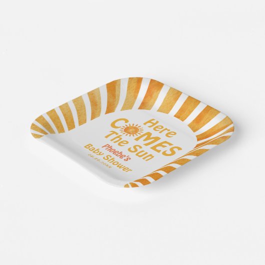 Hier kommt die Sun Boho Retro Sunshine Baby Dusche Pappteller (Gewinkelt)