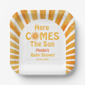 Hier kommt die Sun Boho Retro Sunshine Baby Dusche Pappteller (Vorderseite)