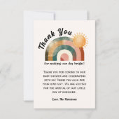 Hier kommt die Sun Bold Rainbow Baby Dusche Dankeskarte (Vorderseite)