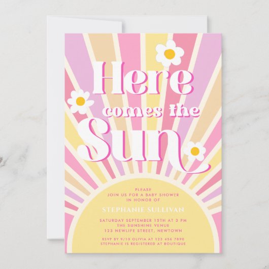 Hier kommt die Sun Girl Baby Dusche Einladung (Vorderseite)