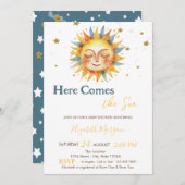 Hier kommt die Sun Gold Glitzer Stars Baby Dusche Einladung (Vorne/Hinten)