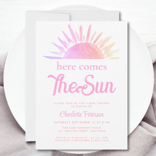 Hier kommt die Sun Pink Baby Dusche Einladung