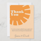 Hier kommt die Sun Retro Baby Dusche Dankeskarte (Vorderseite)