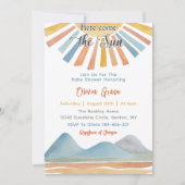 Hier kommt die Sun Retro Rainbow Baby Dusche Einladung (Vorderseite)