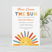 Hier kommt die Sun Sunshine Baby Dusche Einladung (Stehend Vorderseite)