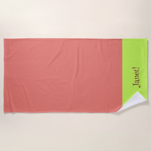 Hier kommt ein rot-helles Grün Strandtuch (Vorderseite)