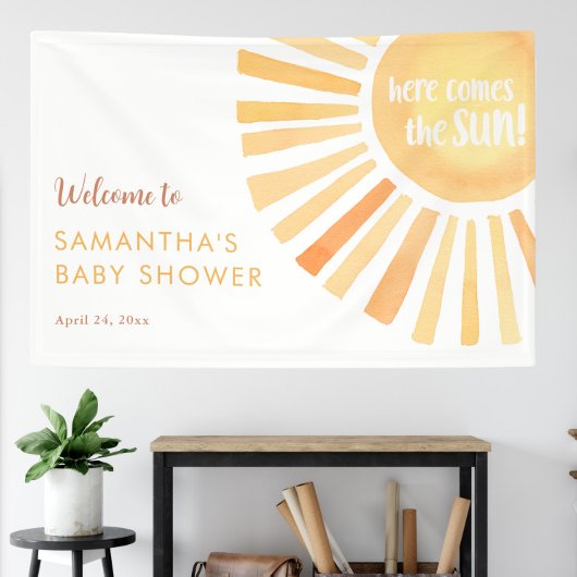 Hier kommt eine geschlechtsneutrale Babydusche Banner