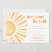 Hier kommt eine geschlechtsneutrale Babydusche Einladung (Vorderseite)