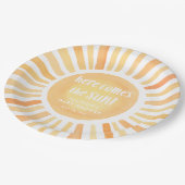 Hier kommt eine geschlechtsneutrale Babydusche Pappteller (Schrägansicht)