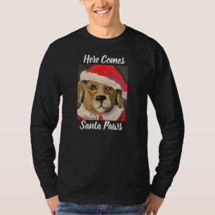 Hier kommt Santa Paws lustiges Santa Dog T-Shirt