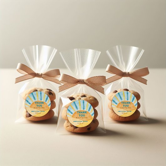 Hier kommt Son Blue Sunshine Baby Dusche Danke Runder Aufkleber