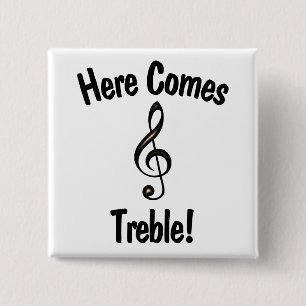 Hier kommt Treble! Funny G Clef Musicians Button