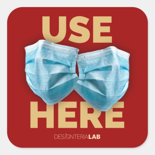 Hier Masken verwenden (dunkel) Quadratischer Aufkleber (Vorderseite)