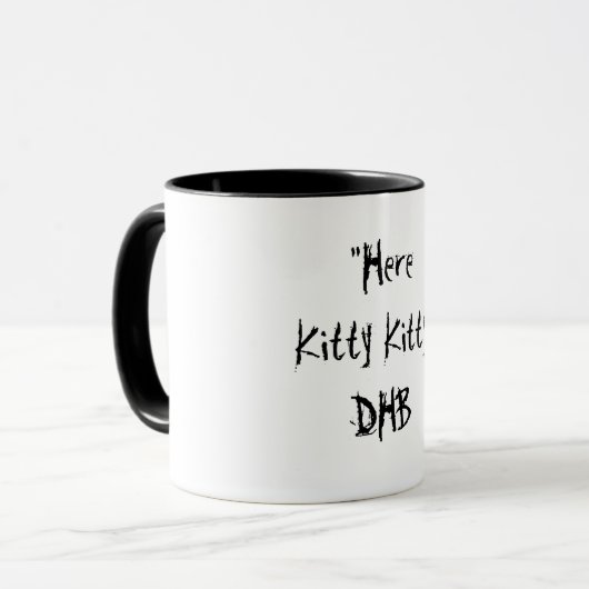 "Hier Miezekatze-Miezekatze! "DHB Tasse (Vorderseite Links)
