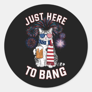 Hier nur um USA-Flagge-Bier-Katzenliebhaber am 4. Runder Aufkleber