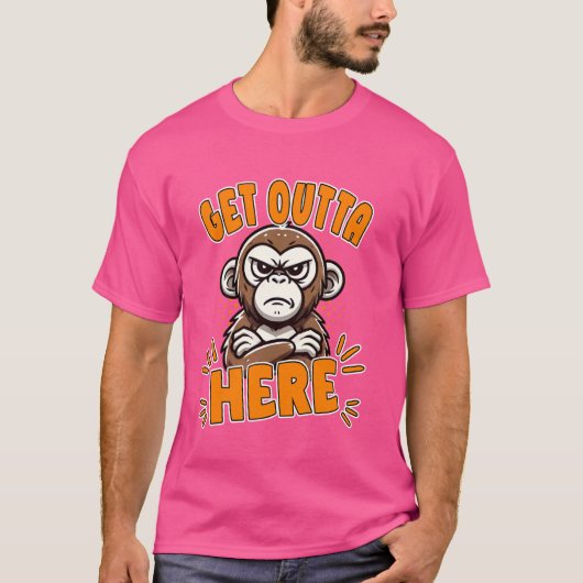 Hier Outta Grumpy Funny Monkey Meme Spaß T-Shirt (Vorderseite)