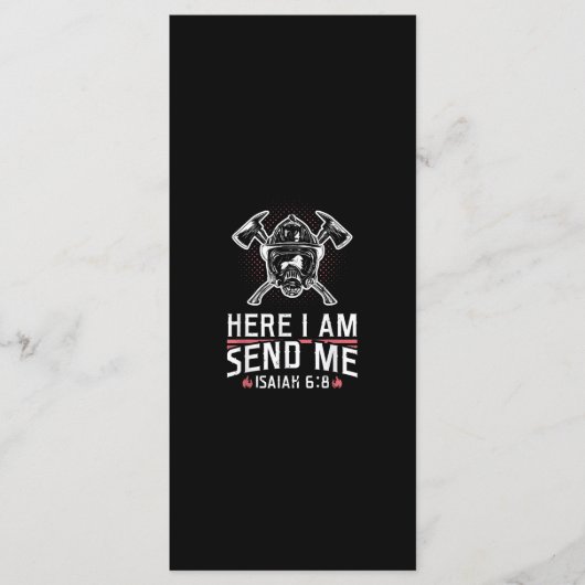 Hier schicke ich Isaiah 68 Feuerwehrmann Menükarte (Vorderseite)